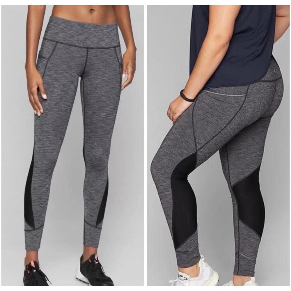 Athleta Relay Tight 2.0  Heather Gray Ankle Leggings Side Pockets Size Large